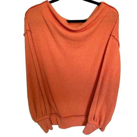 Free People Main Squeeze Hacci Top Long Balloon Sleeve Ribbed Orange Size XS - Picture 3 of 10